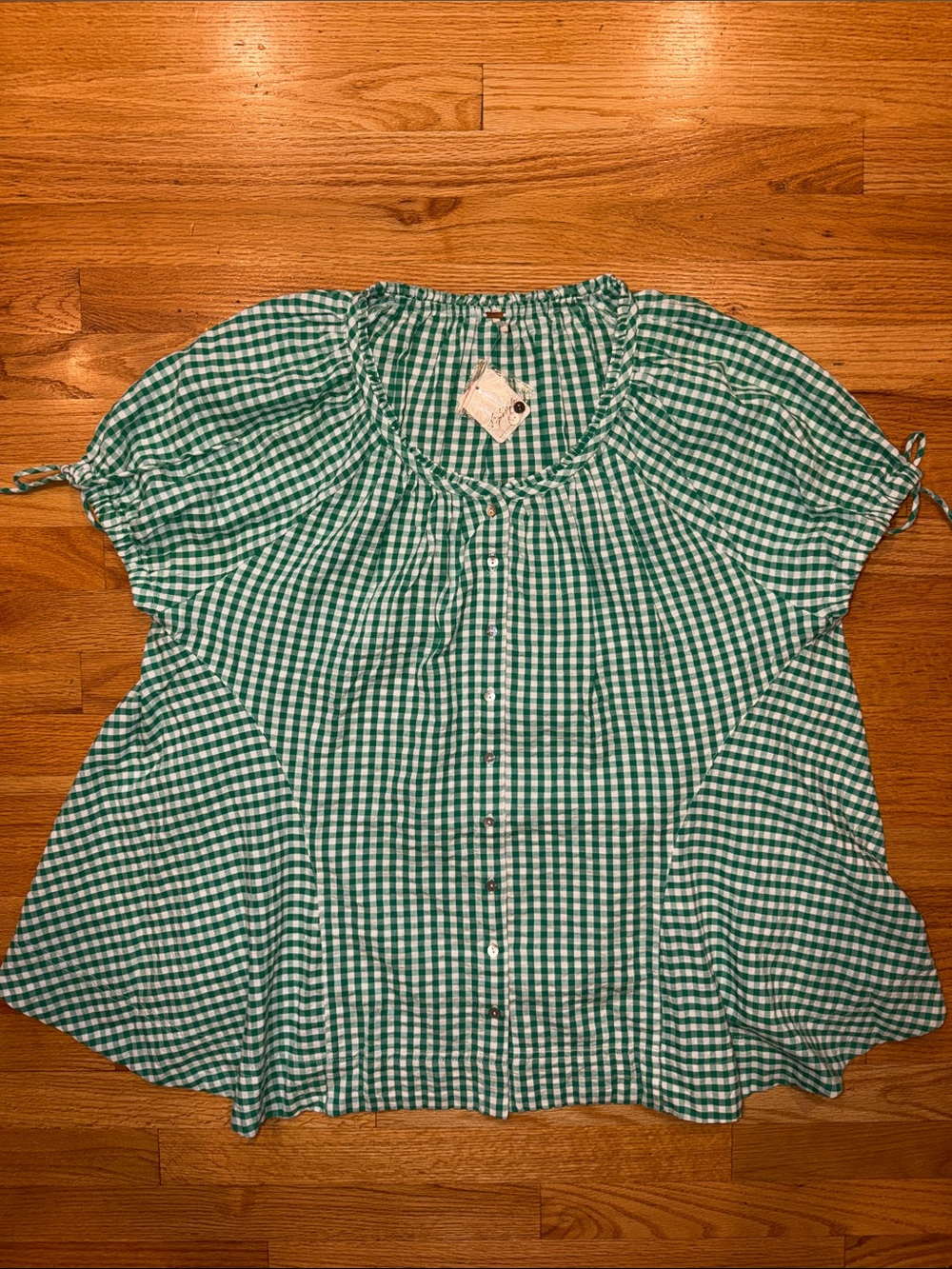 NWT Free People Farley Gingham Tunic in Green